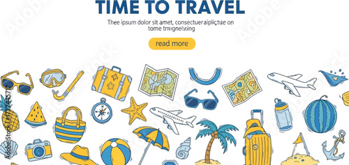 Travel Vacation Hand Drawn Doodle Style Elements on White Backgrounds for Microstock Use