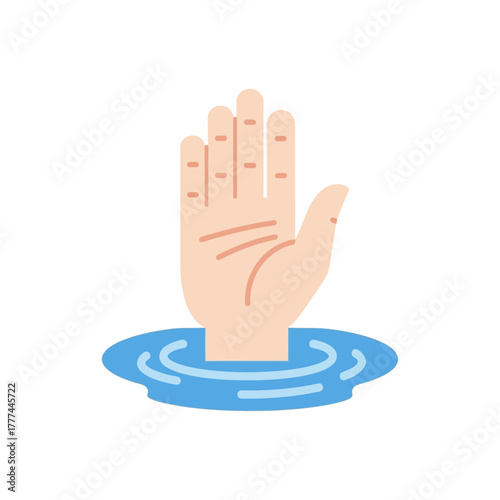Hand emerging from water representing help or drowning situation.