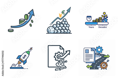 Business, Finance, Investment and Growth Strategy Vector Icons Set