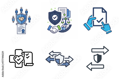 Business Security, Legal Agreements, and Data Protection Icon Set