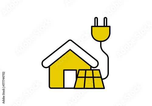 Icono de panel solar y casa en fondo blanco