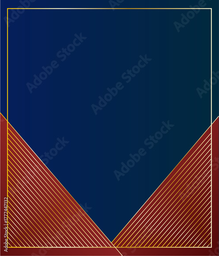 Marco elegante azul oscuro y rojo con trazo dorado 