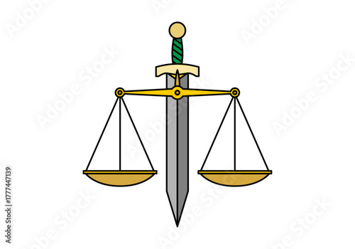 Espada con balanza equilibrada por la justicia 