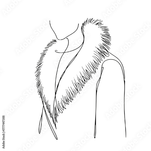 Outline of a coat with a fur collar Christmas & New Year Looks outline / minimal linear vector