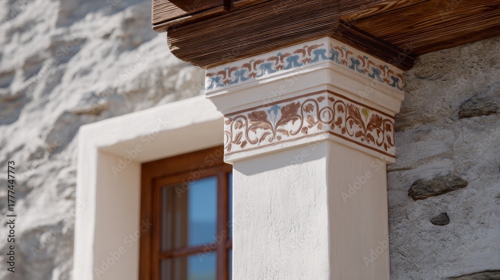 Fototapeta premium Subtle Pastel Ornament Design with Contrasted Elements on Architectural Features