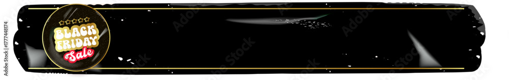 Fototapeta premium Black Friday SALE gold and black wide text banner. black friday Price sale sticker, sale sticker, price tag, retro label, sale or discount sticker, promotional badge set, shopping label png