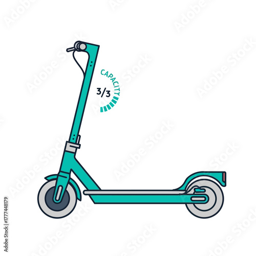 Modern Teal Electric Scooter with Capacity Indicator Illustration.