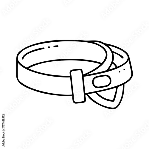 A simple black and white line drawing of a belt with a buckle, isolated on a