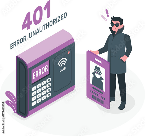 Unauthorized Access Error Security Breach Concept vector illustration