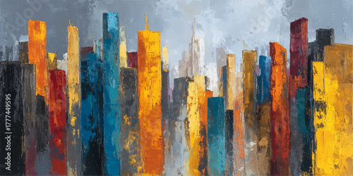 Abstract colorful vertical stripes of paint create a vibrant and energetic artistic composition