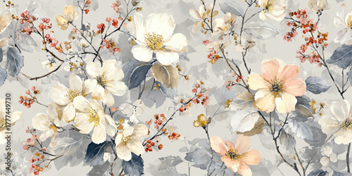 Delicate watercolor floral pattern with soft pastel colors and botanical elements