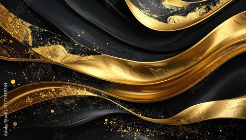 Elegant gold waves artfully contrasted against a dark background. The luxurious design evokes a sense of opulence and sophistication