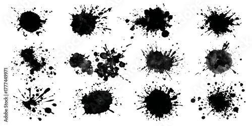 Abstract Black and White Ink Splats Creating a Grunge Effect. Transparent PNG available detailed ink splats Hyperrealistic Highly Detailed Isolated On Transparent Background	