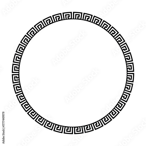 Round frame with greek motives. Patterns of Greece and ancient Rome. Greek meander. Circle european border. Round antique border from Greek. Typical egyptian, assyrian and greek motives