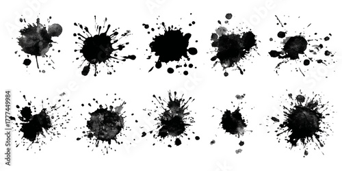 ink blots and splats. detailed ink splats Hyperrealistic Highly Detailed Isolated On Transparent Background	