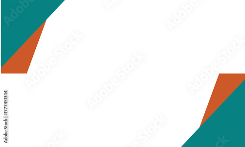 Abstract geometric background with teal and orange corner shapes on a white backdrop. Modern minimalist layout suitable for banner, presentation, or business design template use.