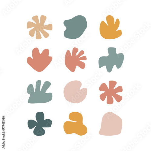 Colorful abstract shapes arranged in a visually pleasing pattern on a clean background