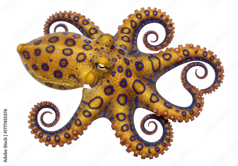 Obraz premium Isolated Blue-Ringed Octopus with its prominent rings is poisonous and venomous critter