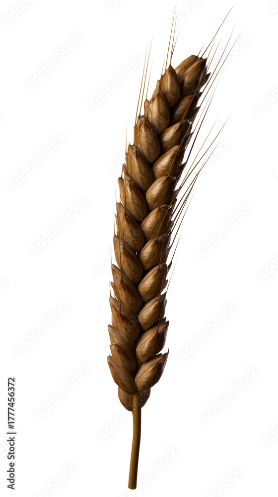 Fototapeta premium Single stalk of wheat head with golden brown grains