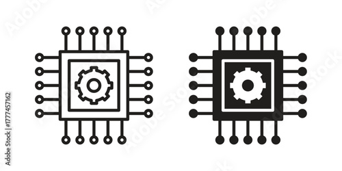 AI chip icon flat and thin stroke vector pack. Editable icons set