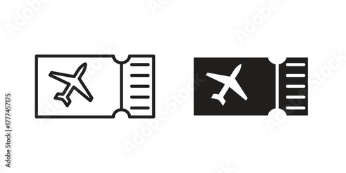 Airline ticket icon flat and thin stroke vector pack. Editable icons set