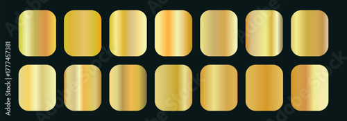 Set gold gradient Chrome color foil texture background. vector golden, copper brass and metal  template. big set of metallic gold gradients