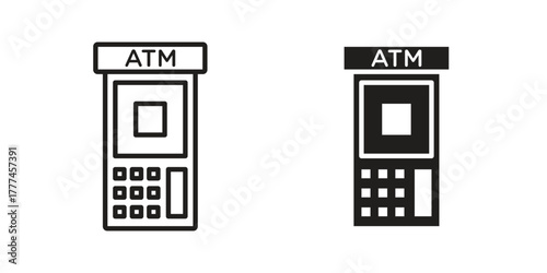 Atm icon flat and thin stroke vector pack. Editable icons set