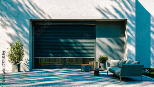 Volet roulant gris en aluminium fermé