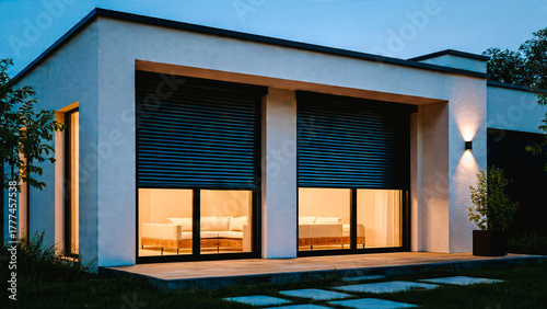 Volets roulants a demi ouverts sur baie vitrée