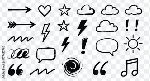 cute hand drawn doodle vector set, love, Natural , firework, cloud, weather, rainbow, snow, heart and creative design vector collection