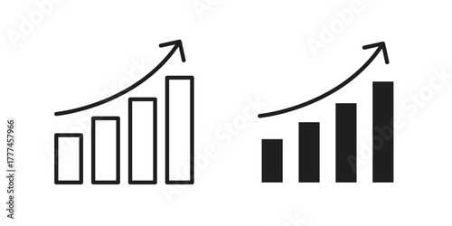 Business growth icon flat and thin stroke vector pack. Editable icons set