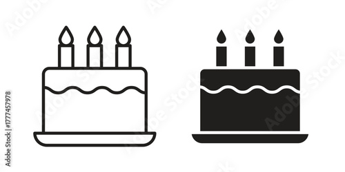 Cake icon flat and thin stroke vector pack. Editable icons set
