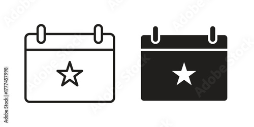 Calendar with event icon flat and thin stroke vector pack. Editable icons set