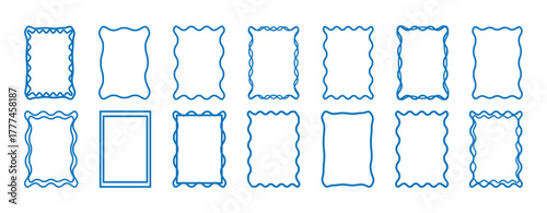 zigzag outline frame set. Frame decoration background set. Rectangle shape frame with zigzag edge. Cute wavy lace and curly wedding decor. Vector.