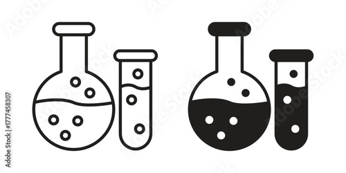 Chemistry icon flat and thin stroke vector pack. Editable icons set