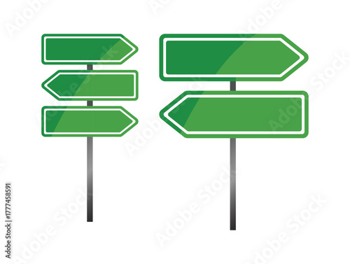 Roadsign. Different road sign set. Directional pole with wayfinding arrows, finger post sign isolated realistic vector illustration set