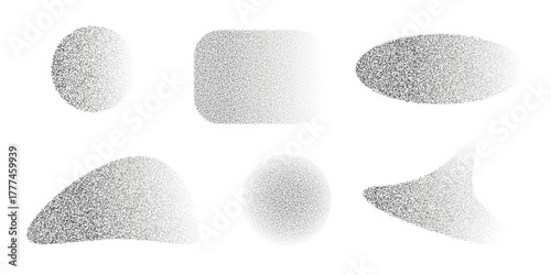 Grunge noise effects graphic elements. Black and gray vintage shapes for design. Dotted sand overlay effect, vector graphic