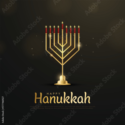 Vector illustration of Jewish holiday Hanukkah. Creative Celebration poster design for Israel.