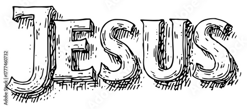 Jesus Hand Drawn Lettering Bold Christian Typography Vintage Vector