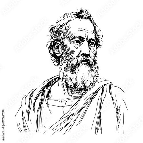 Ancient Greek Philosopher Portrait Hand Drawn Vector Sketch Illustration