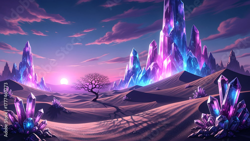 Crystal Desert Mountains – 4K Landscapes Illustration Background
