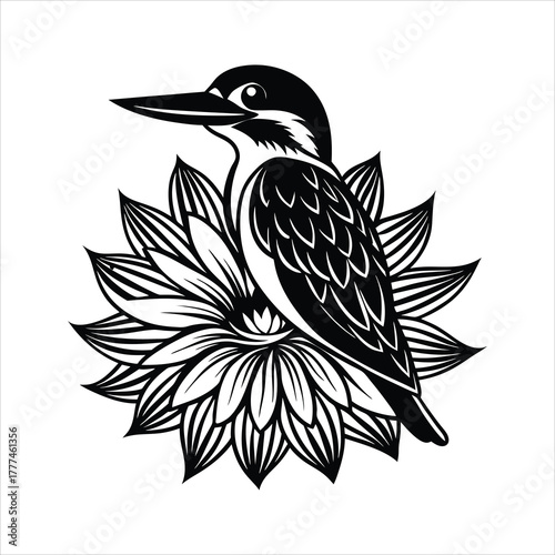 Kingfisher perched on lotus flower  decorative vector