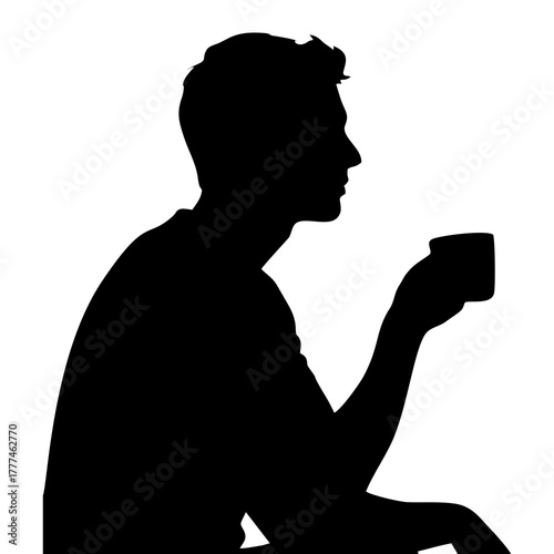 silhouette of a person sitting holding a cup