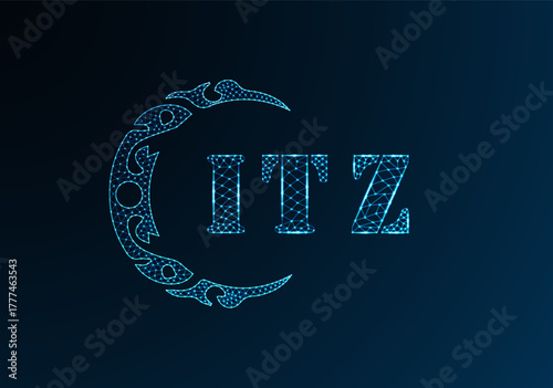 Low poly letter logo ITZ design. ITZ letter logo low poly vector design on blue color gradient background. ITZ logo low poly design