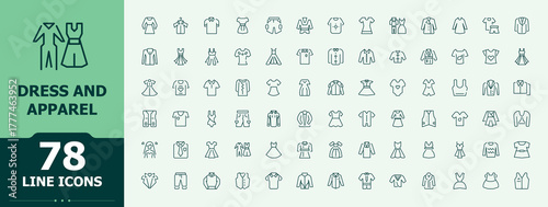 Dress And Apparel linear icon collection. Modern thin line style icons. Vector collections. Clothing modern icon set. Includes symbols for apparel, garment, suit, textile, fashion and more.