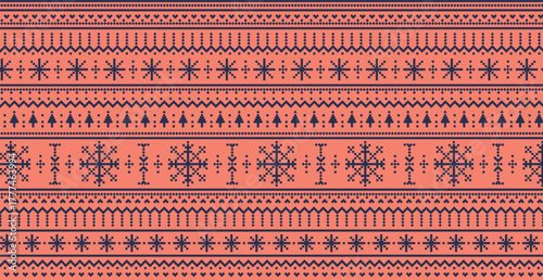 Christmas red panoramic background with drawings and patterns of the holiday - Vector illustration