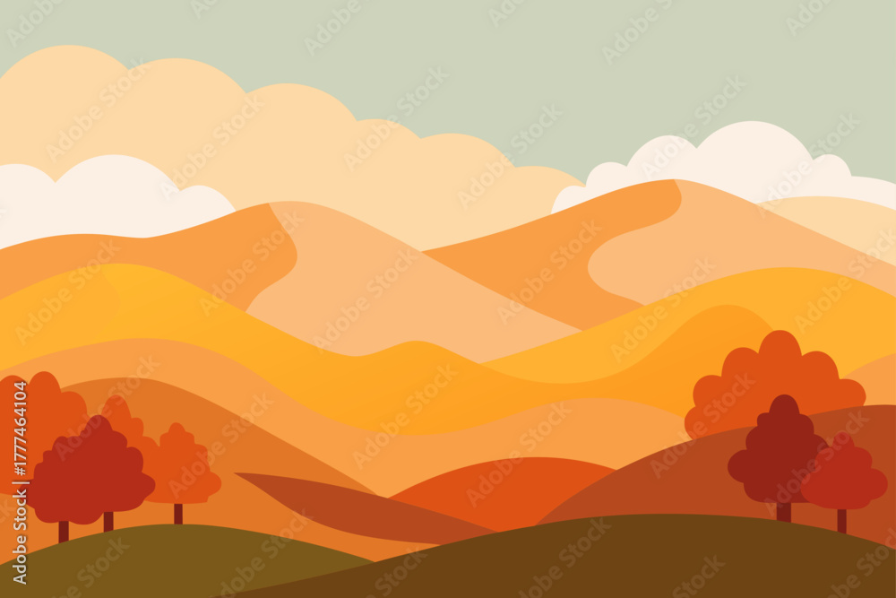 Fototapeta premium Autumn Foggy Hills Vector Background