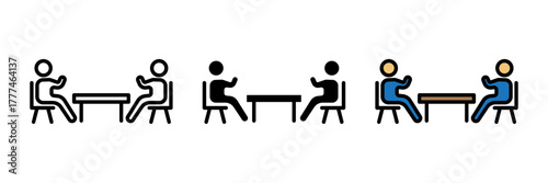 A modern flat-style conference table meeting icon in colored, filled, and stroke design. Represents teamwork, collaboration, and corporate discussion.