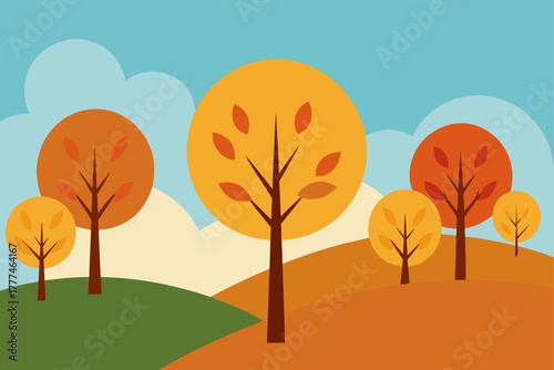 autumn hillside trees vector background