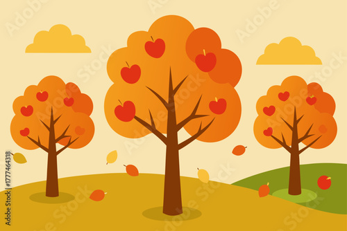 Autumn Orchard Trees Vector Background